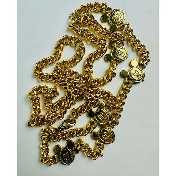 Vintage Mickey Mouse Disney Adjustable Chain Belt Glentex New York Gold Tone 42" - Picture 4 of 16